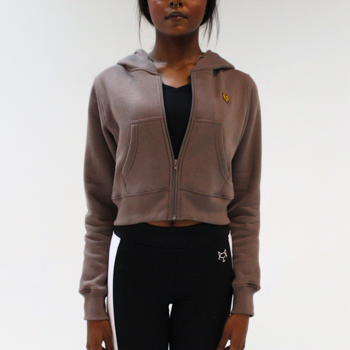 Women’s Hoodie Light Chocolate Cropped Zip-Up