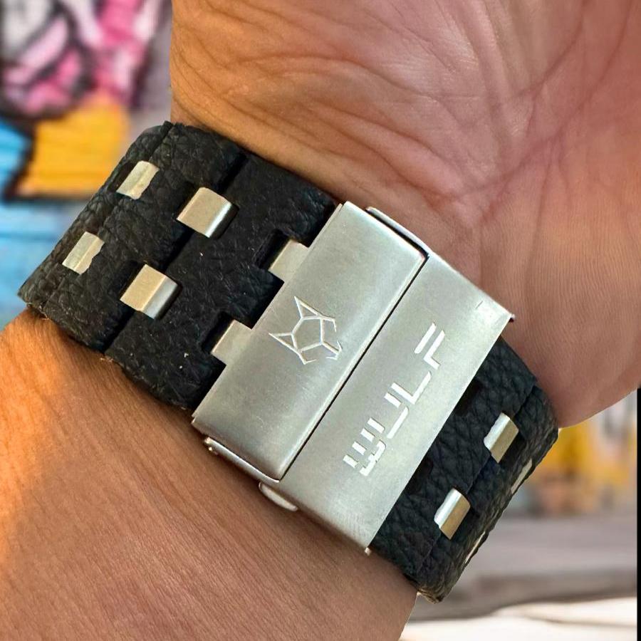 WULF Silver 304L SS & Leather Watch Band - Made for the Apple Watch
