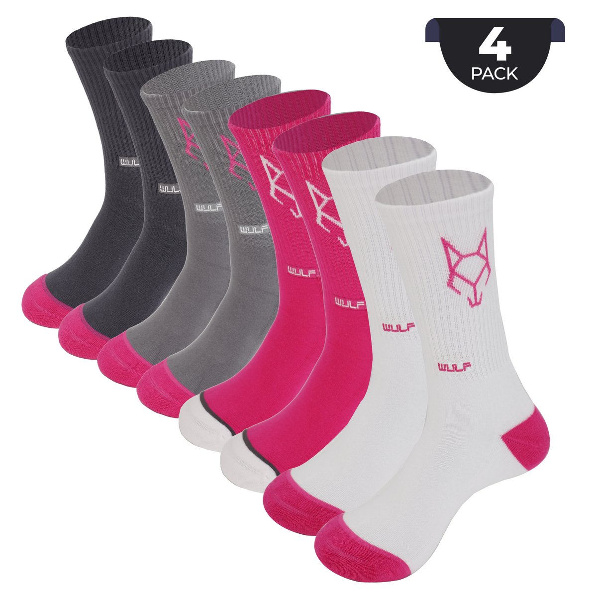 Women's Classic Crew Socks - Multi Color Wulf pack of 4