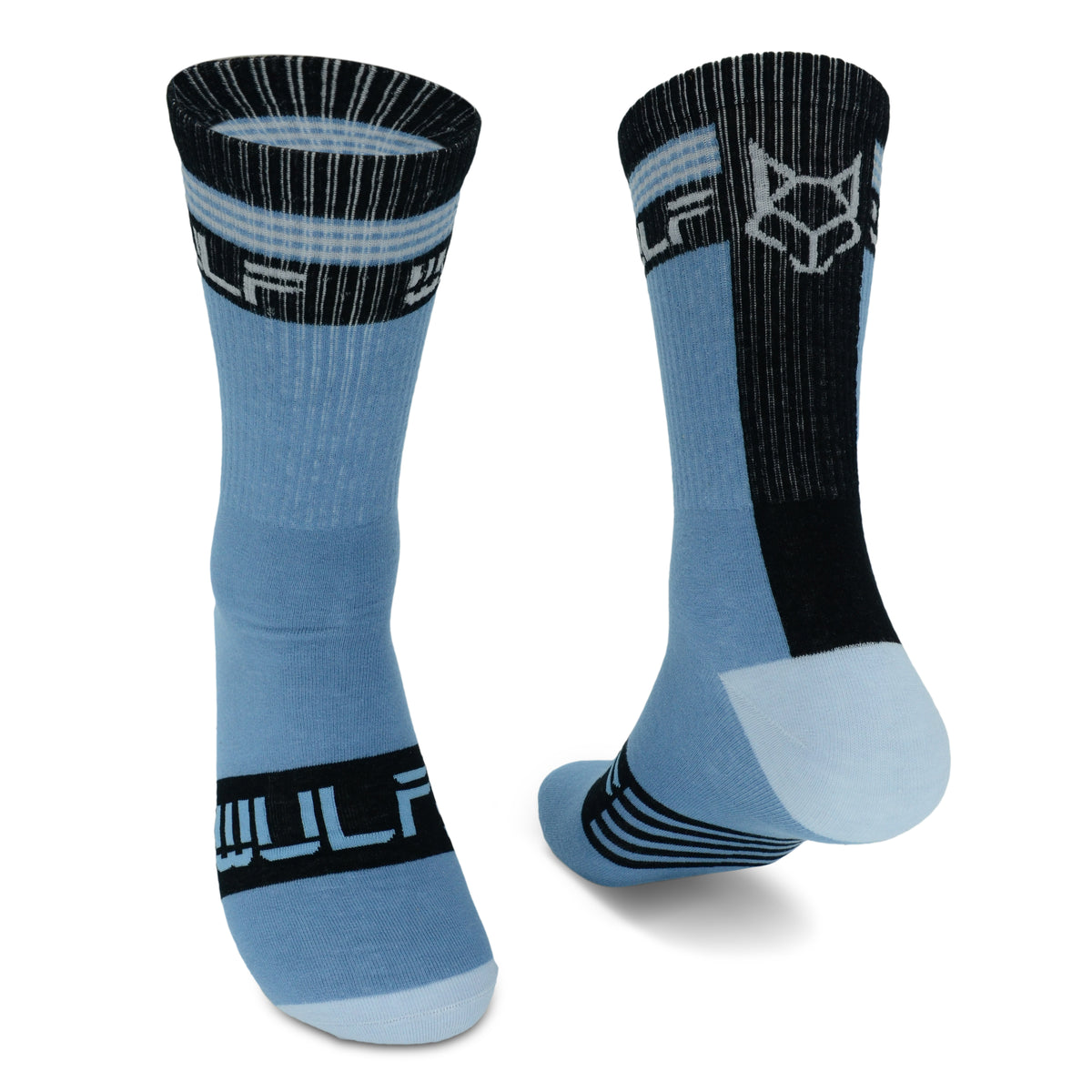 Experience unmatched comfort and style with our remarkable Wulf-Wear Crew Socks. Designed to turn every frown upside down, these high-end athletic clothes ensure a secure fit that won't move around. The soft blue hue adds a touch of sportinesss, making an athletic fashion statement when paired with your favorite sneakers. 